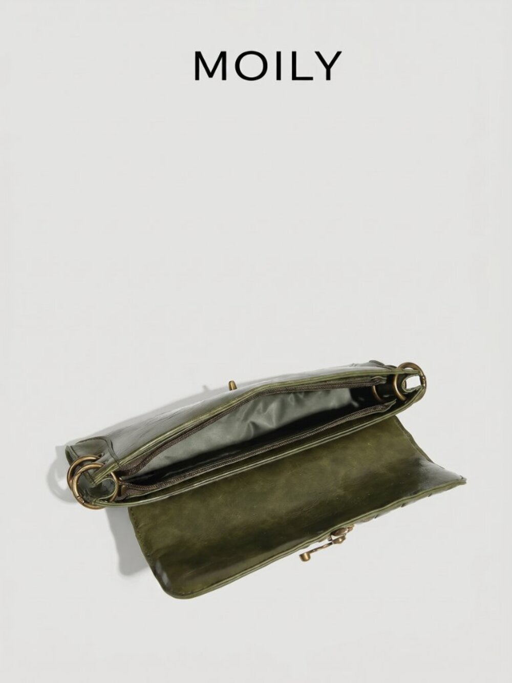 Women's Vintage Green Leather Crossbody Shoulder Bag with Chain Strap, Chic Clut - Picture 4 of 5